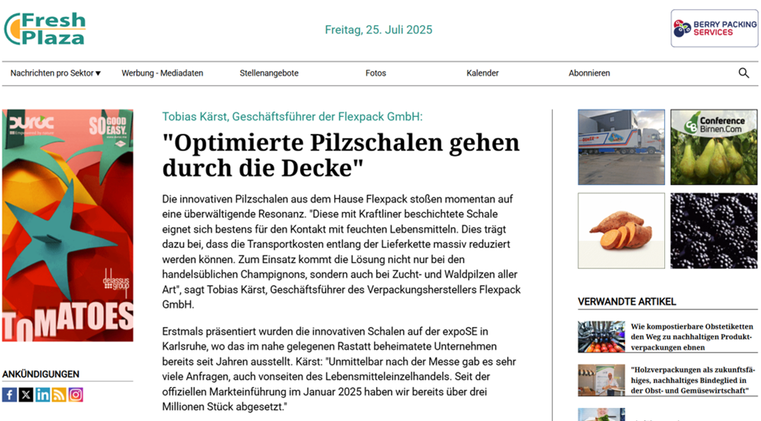 FreshPlaza optimierte Pilzschalen