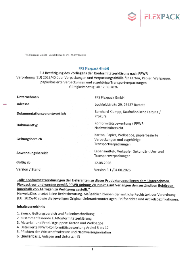 Konformitätserklärung Karton