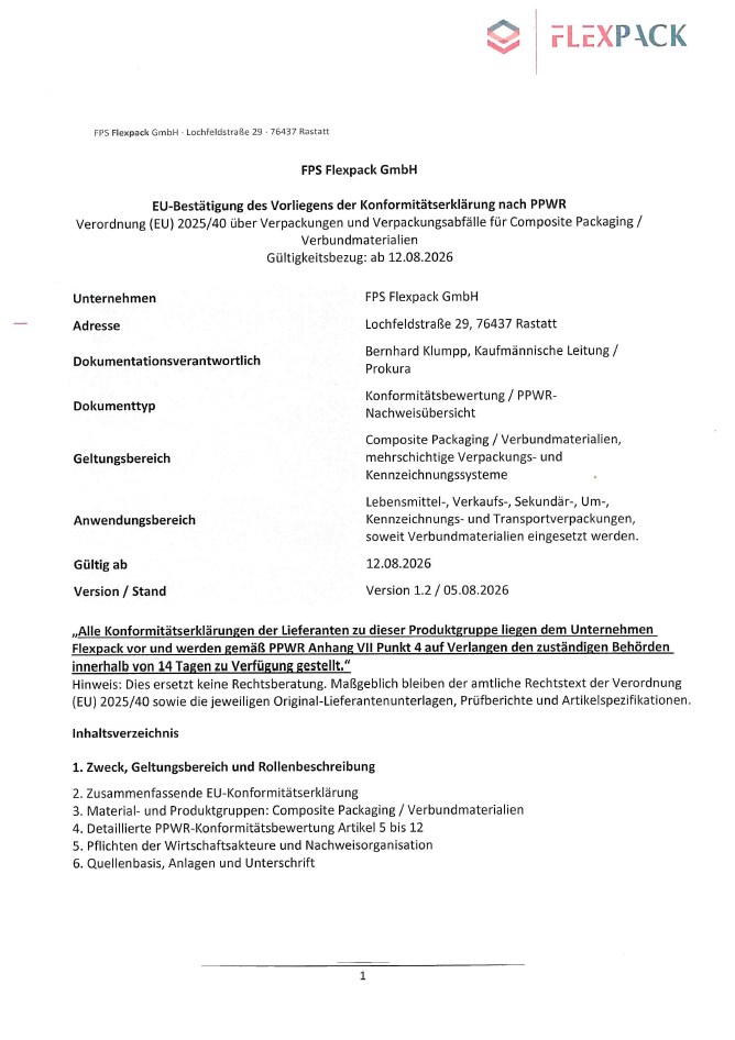Konformitätserklärung Verbundmaterialien