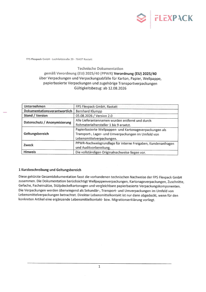 Technische Dokumentation Karton