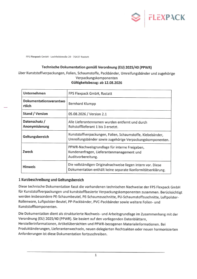 Technische Dokumentation Plastik