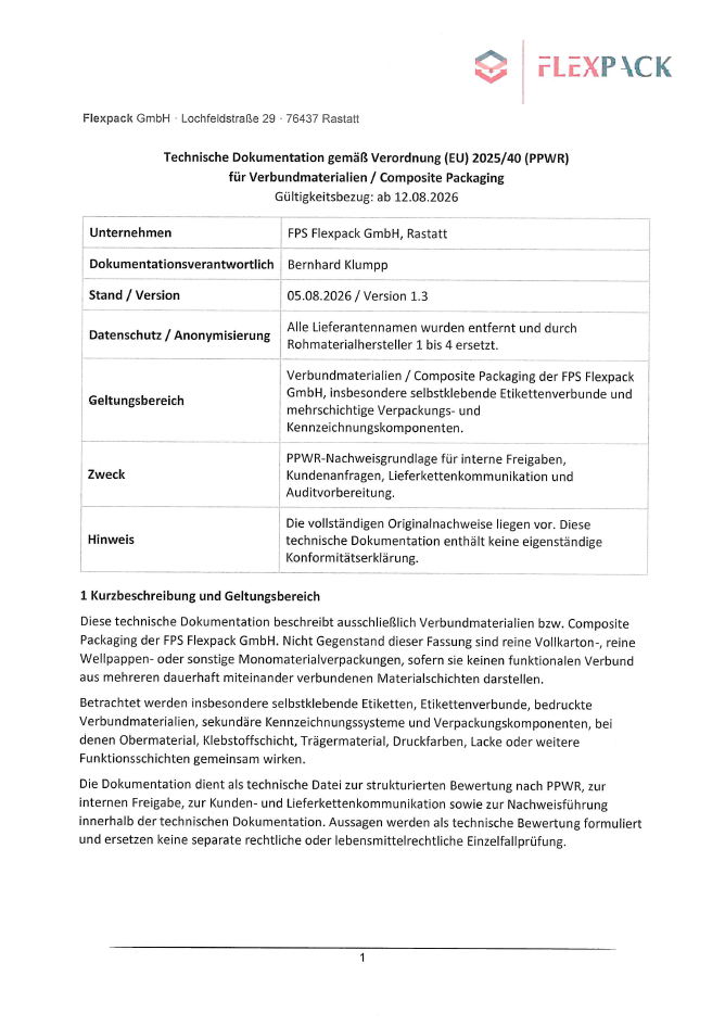Technische Dokumentation Verbundmaterialien